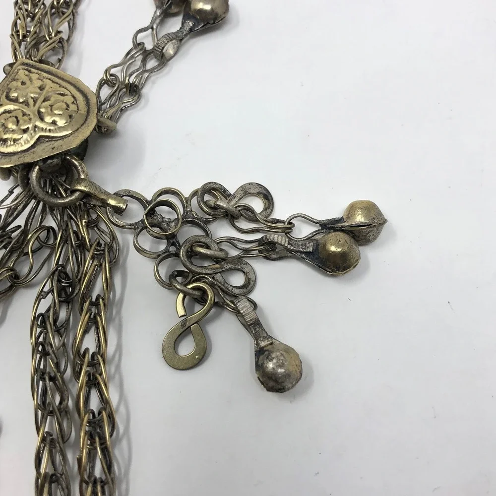 Tribal Amulet Pendant Box Jacket Closure Silver Brass Tone Blue Stone‎